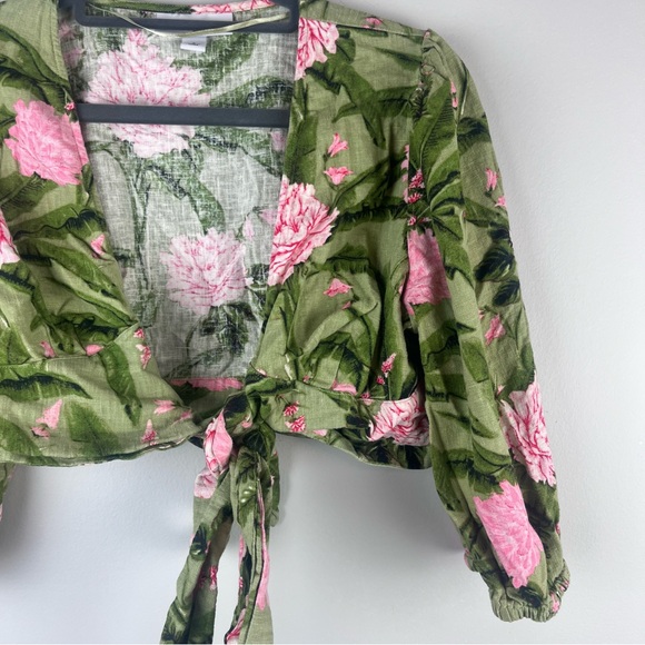 Agua Bendita x Target Peony Tie Wrap Top Floral Linen Blend Beach Small - Picture 6 of 11